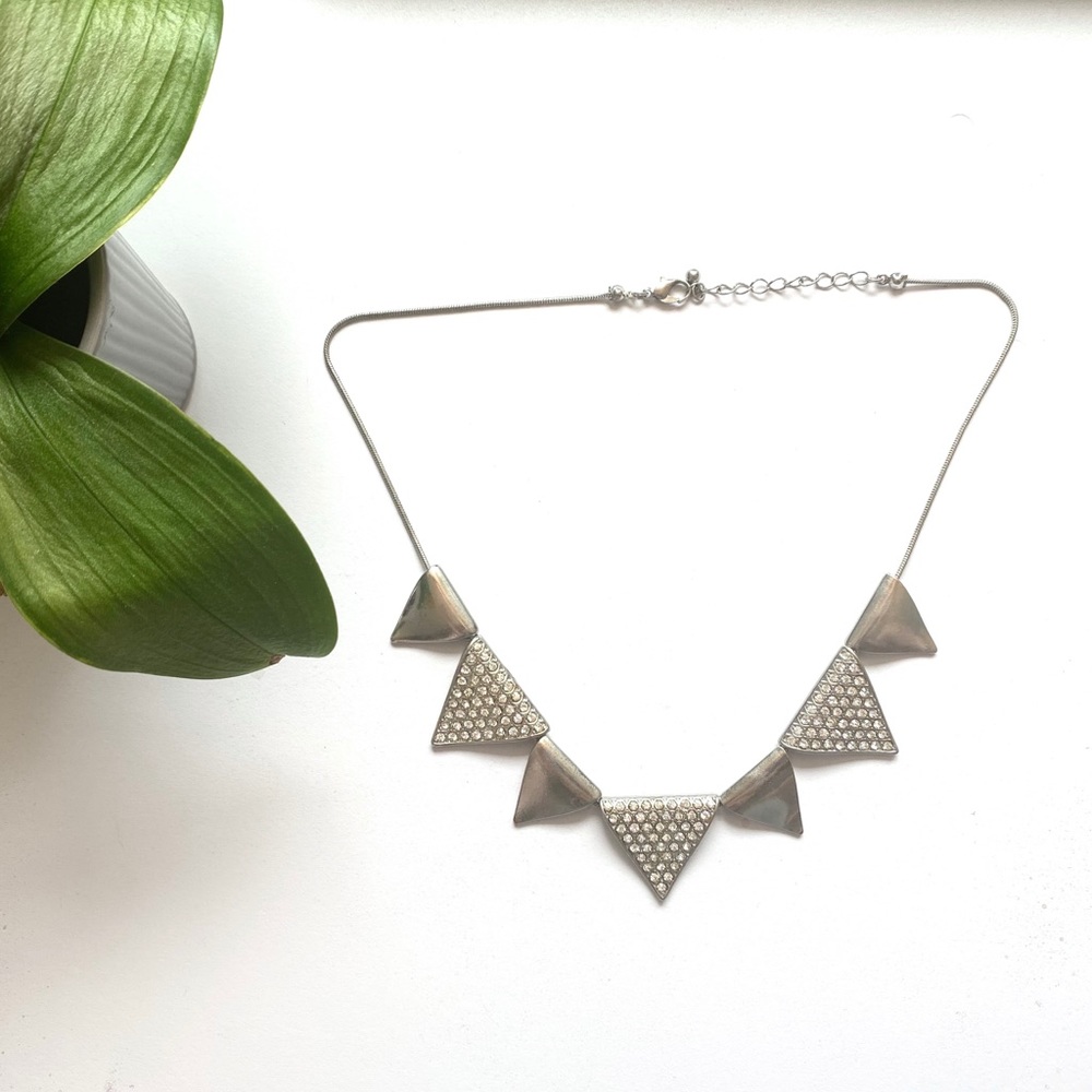 Triangle Statement Necklace - Silver Color